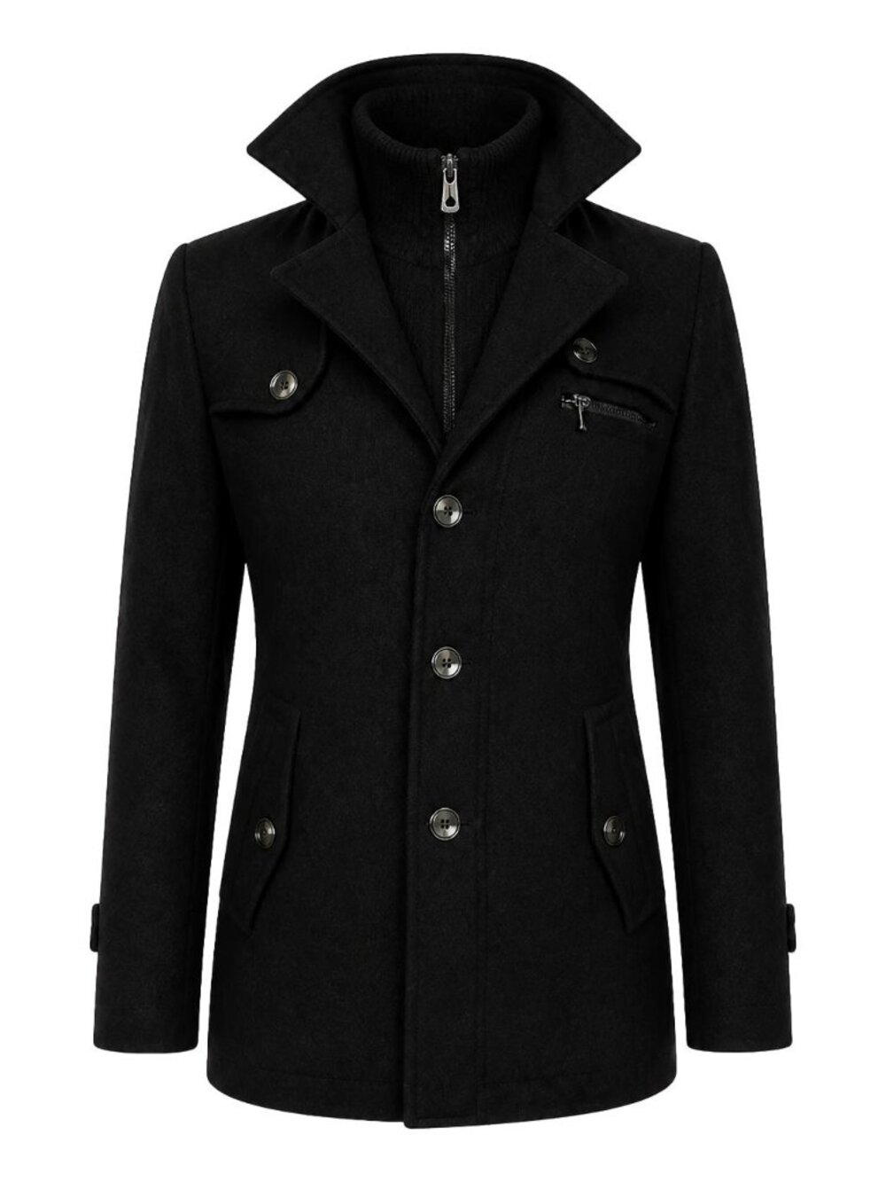 Vintage Matchstick Men’s Black Layered Peacoat Mock Neck Jacket Size M